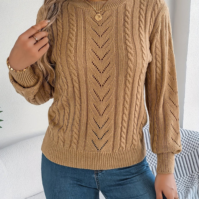 Women's Cable-Knit Jumper with Crew Neck and Long Sleeves