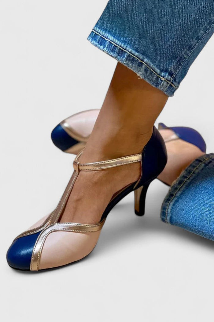 Women's Colour Block T-Strap Heels with Cushioned Support