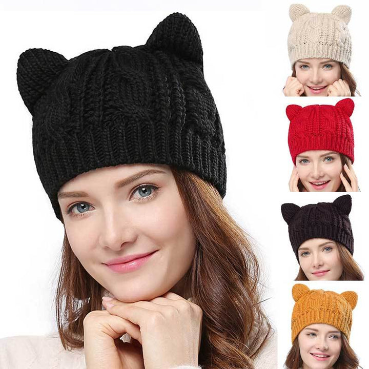 Cute Cat Ear Beanie – Hand-Knitted 3D Winter Hat