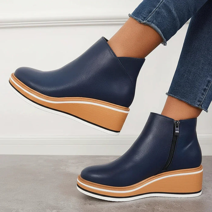 Women's Wedge Ankle Boots Side Zip Platform Sole
