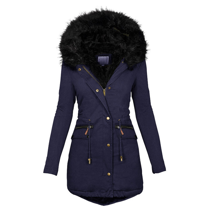 Plush Hooded Parka, Thick Zip-Up Mid-Length Winter Jacket