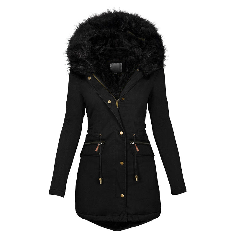 Plush Hooded Parka, Thick Zip-Up Mid-Length Winter Jacket