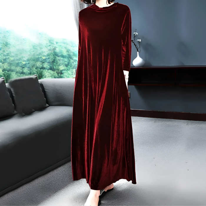 Women's Cowl Neck Maxi Dress Long Sleeve Velvet-Effect