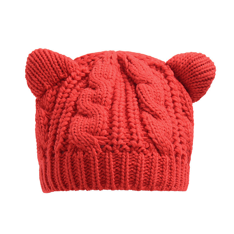Cute Cat Ear Beanie – Hand-Knitted 3D Winter Hat