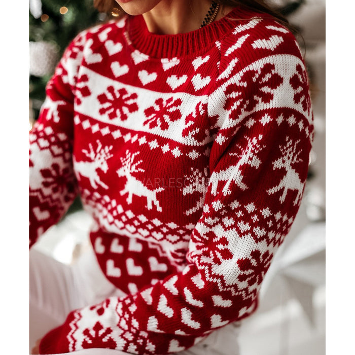 Holly | Women's knitted Christmas jumper with reindeer and snowflakes