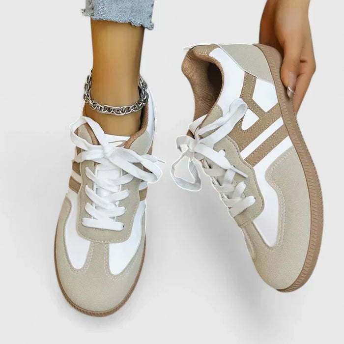 Piper | Women's Retro Colorblock Low Top Trainers in Beige & White