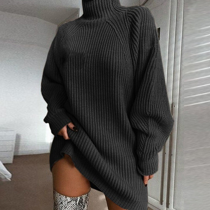 Warm Polo Neck Jumper Dress, Long Solid Colour Winter Knit