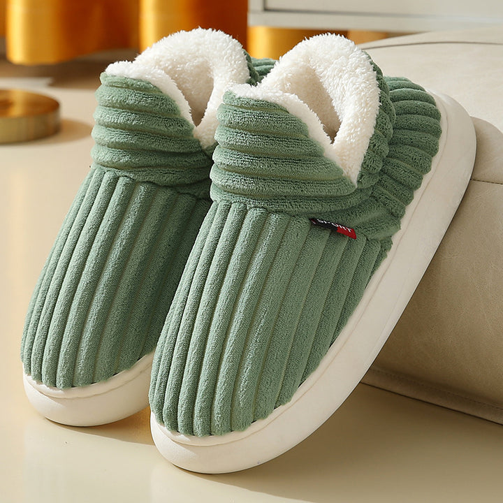 Striped Plush Home Slippers for Men and Women, Indoor Outdoor