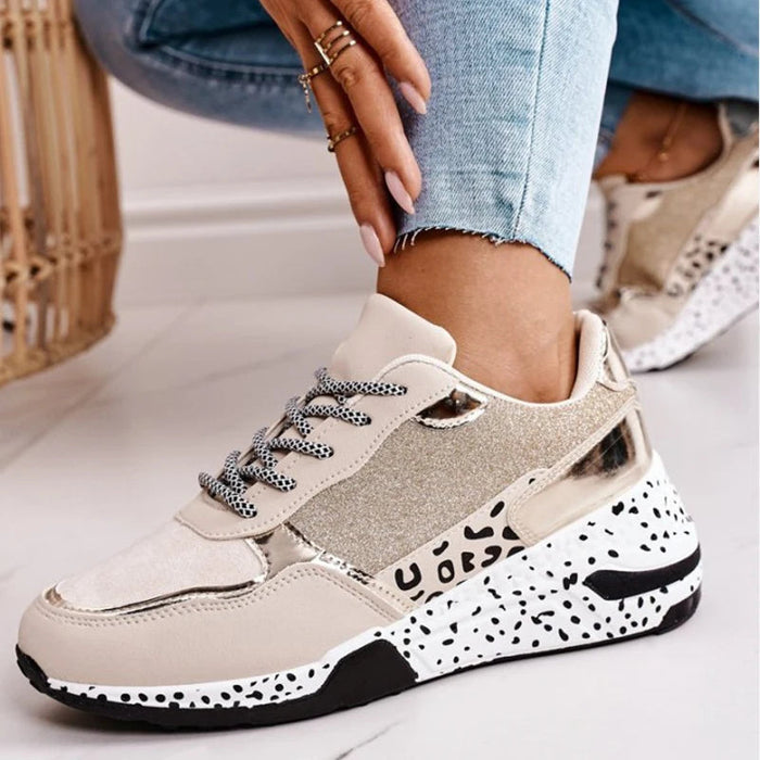 Women's Platform Mesh Trainers with T-Strap Lace-Up