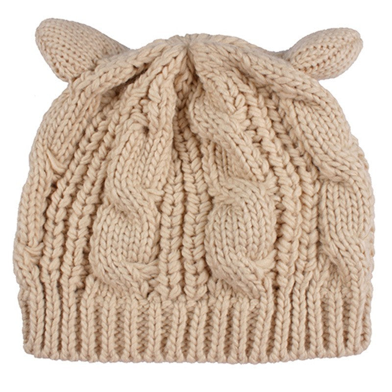 Cute Cat Ear Beanie – Hand-Knitted 3D Winter Hat