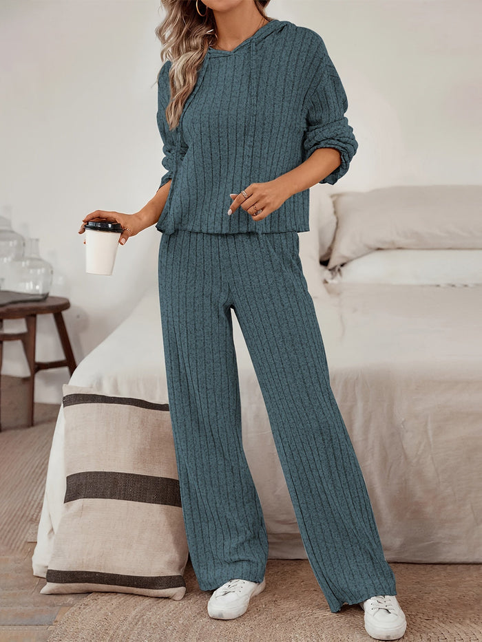 Women's Ribbed Loungewear Set with Hooded Jumper