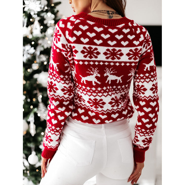 Womens Ugly Christmas Jumper Elk Snowflake Jacquard Knit