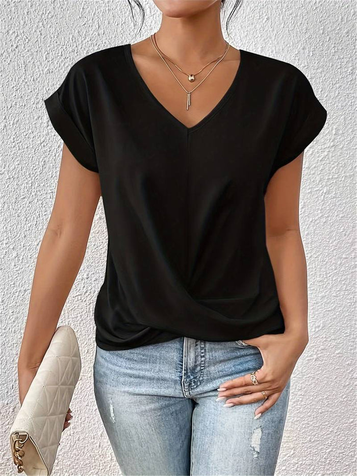 Women's V-Neck Cap Sleeve Top Relaxed Fit