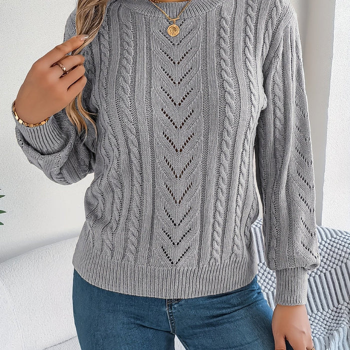 Women's Cable-Knit Jumper with Crew Neck and Long Sleeves