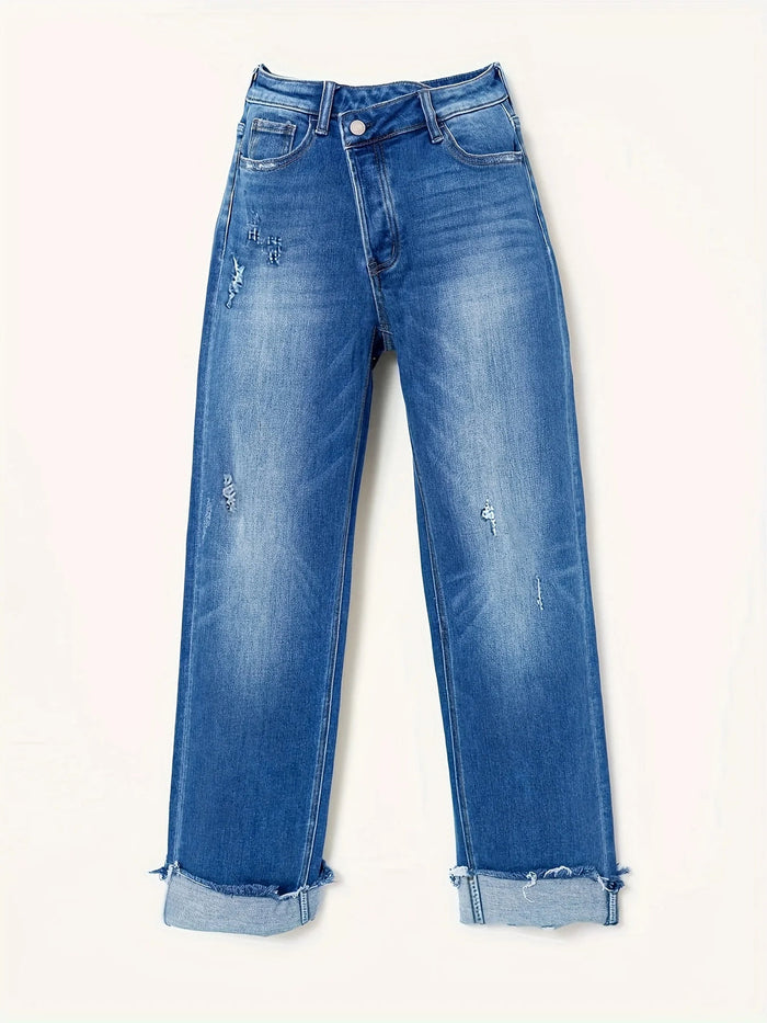 Women's Asymmetric Straight-Leg Jeans with Rolled Hem