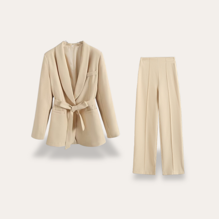 Women's Belted Blazer and Tailored Trousers Set