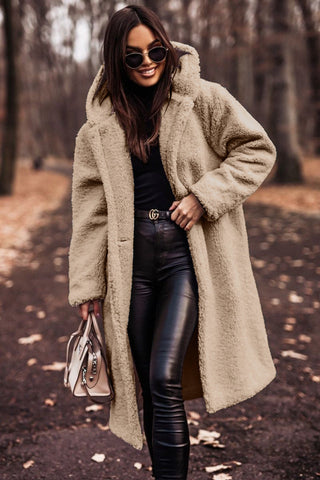 Women's Hooded Teddy Coat Long-Length Collared