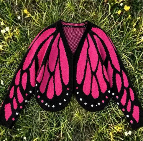 Butterfly Knit Cardigan, Open Front Long Sleeve Jumper