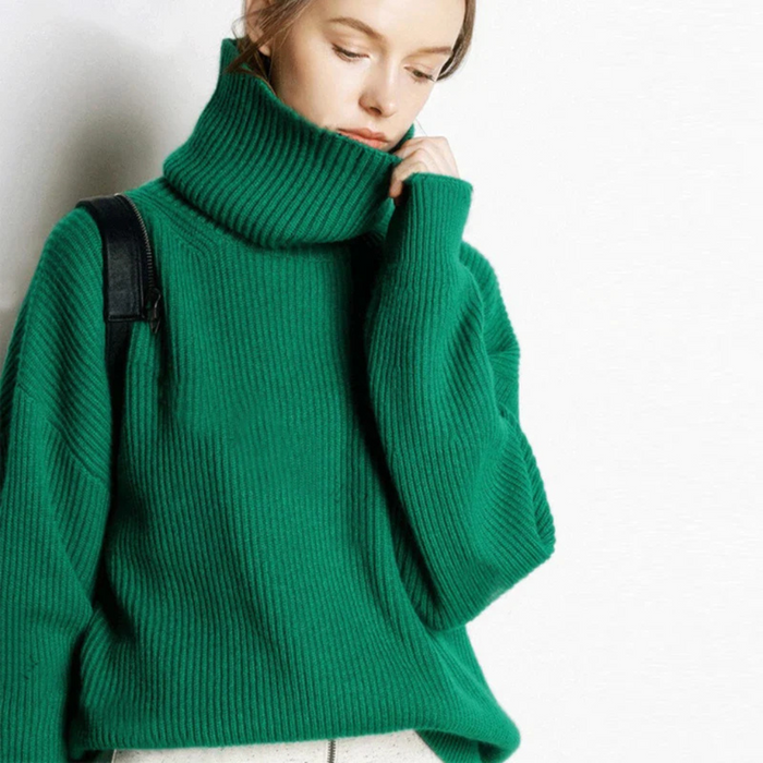 Women's Oversized Turtleneck Jumper Ribbed Knit