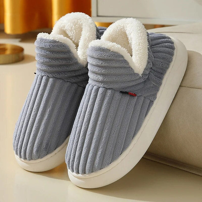 Ribbed Knit House Slippers with Fleece Lining