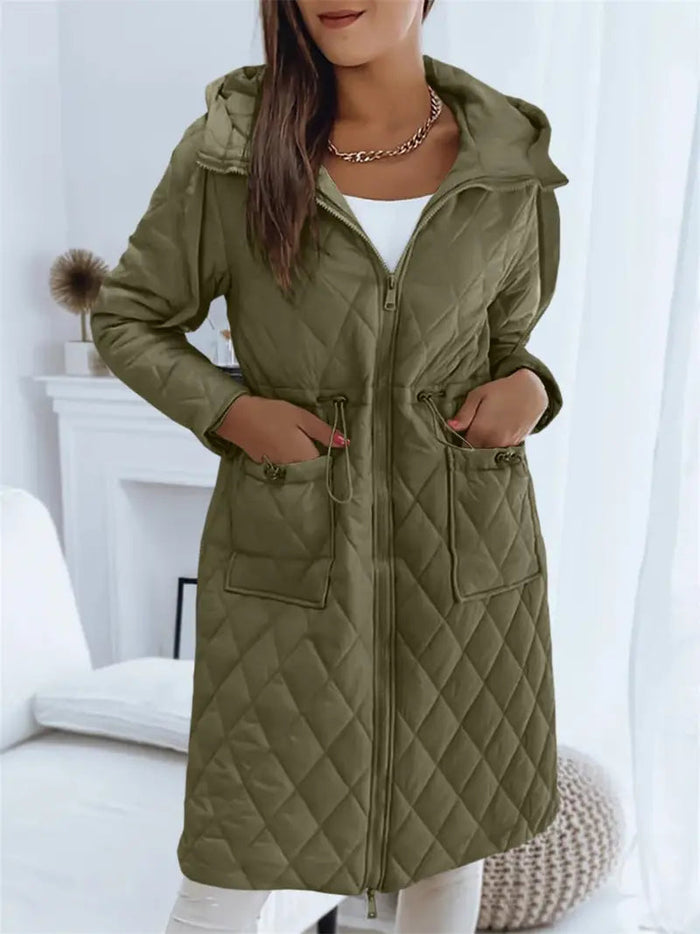 Women's Quilted Hooded Parka with Drawstring Waist