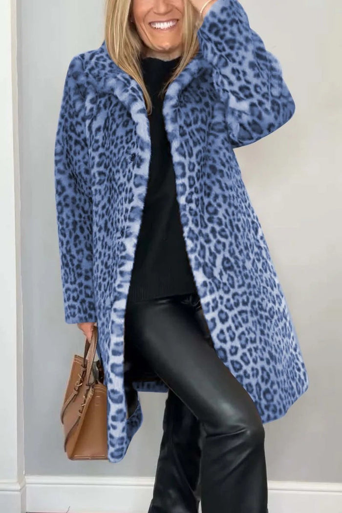 Women's Leopard Print Teddy Coat with Open Front