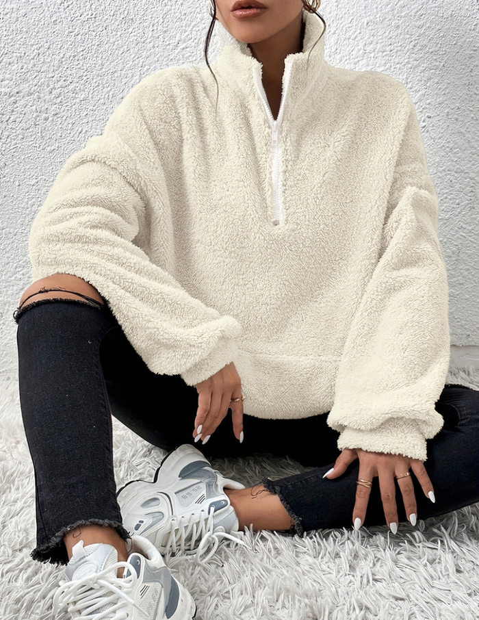 Women's Teddy Fleece Pullover with Half-Zip Neckline