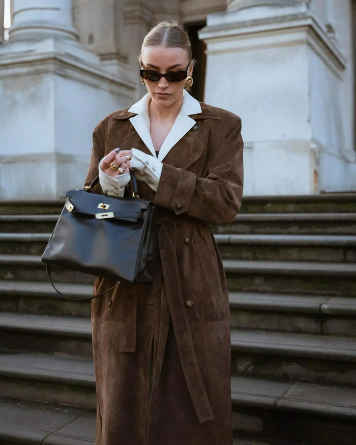 Women's Belted Trench Coat with Wide Lapels for Autumn