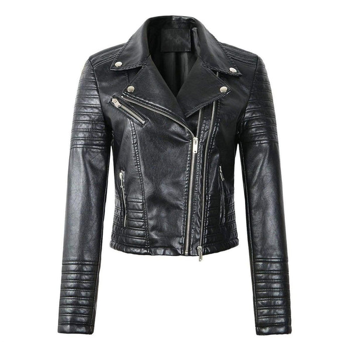Women's Asymmetric Zip Biker Jacket with Quilted Sleeves