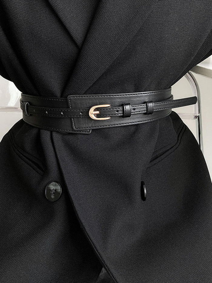 Women's Skinny Waist Belt with Gold-Tone Buckle