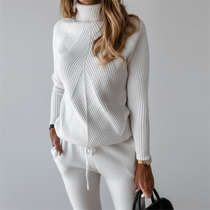 Women's Ribbed Turtleneck Jumper Set with Trousers