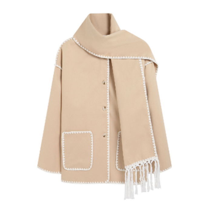Women's Cape Jacket with Shawl Collar and Fringe Detail
