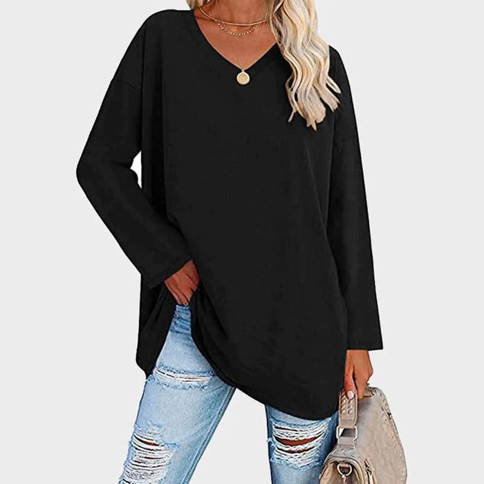 Women's Longline V-Neck Top with Side Slits