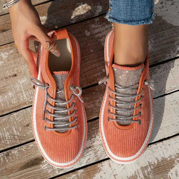 Women's Lace-Up Trainers with Rhinestone Detail