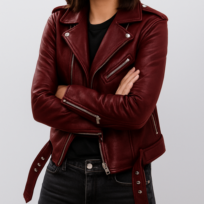 Women's Slim Fit Biker Jacket with Zip Front
