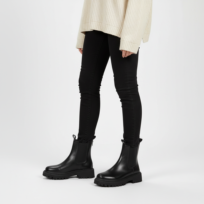 Women's Chelsea Boots Round Toe Chunky Sole Back Zip