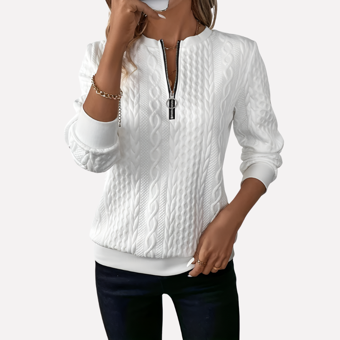 Women's Cable Knit Pullover with Half-Zip Neckline