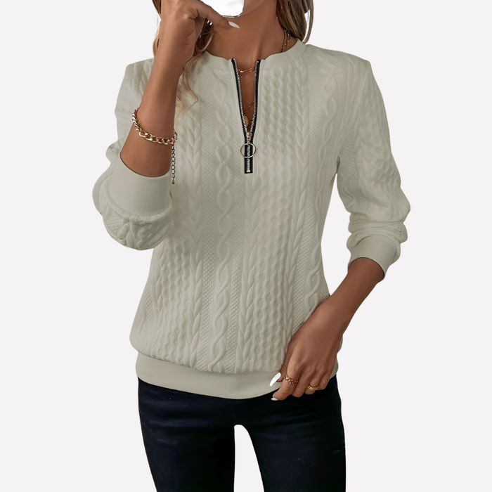 Women's Cable Knit Pullover with Half-Zip Neckline