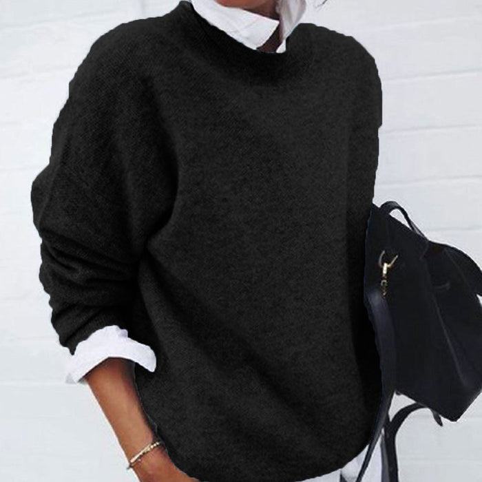 Women's Crew Neck Jumper with Ribbed Texture and Relaxed Fit