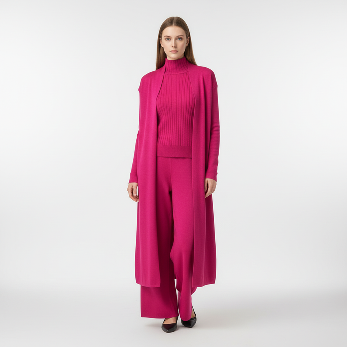 Women's 3-Piece Lounge Set with Ribbed Top and Long Cardigan