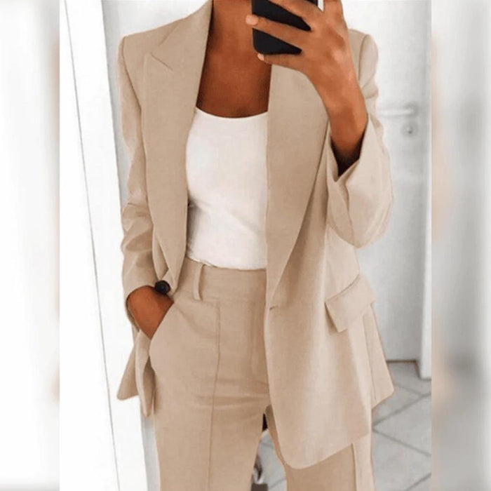 Women's Two-Piece Blazer Trouser Suit Notch Lapel Set