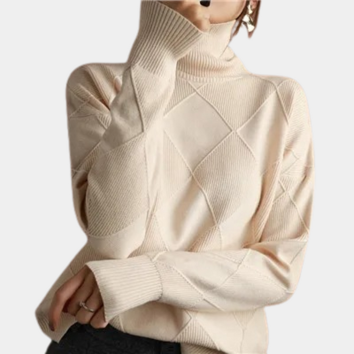 Women's Diamond Texture Rollneck Jumper Relaxed Fit