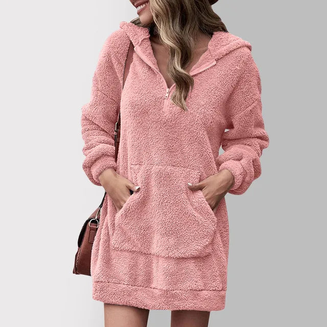 Women's Hooded Fleece Dress with Front Pocket