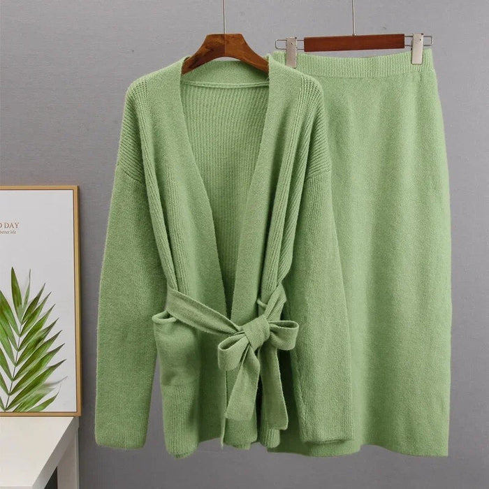 Women's Belted Cardigan and Skirt Co-Ord Set