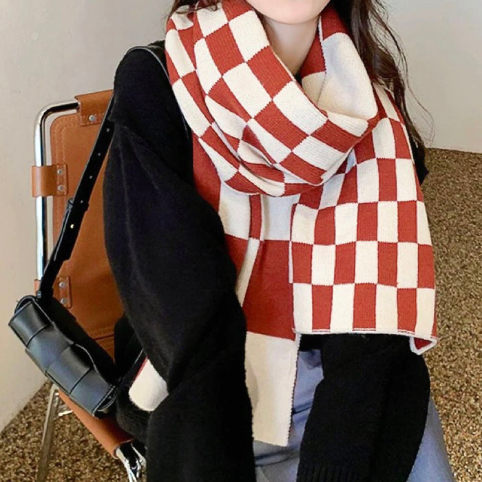 Checked Wool Scarf with Oversized Wrap Design