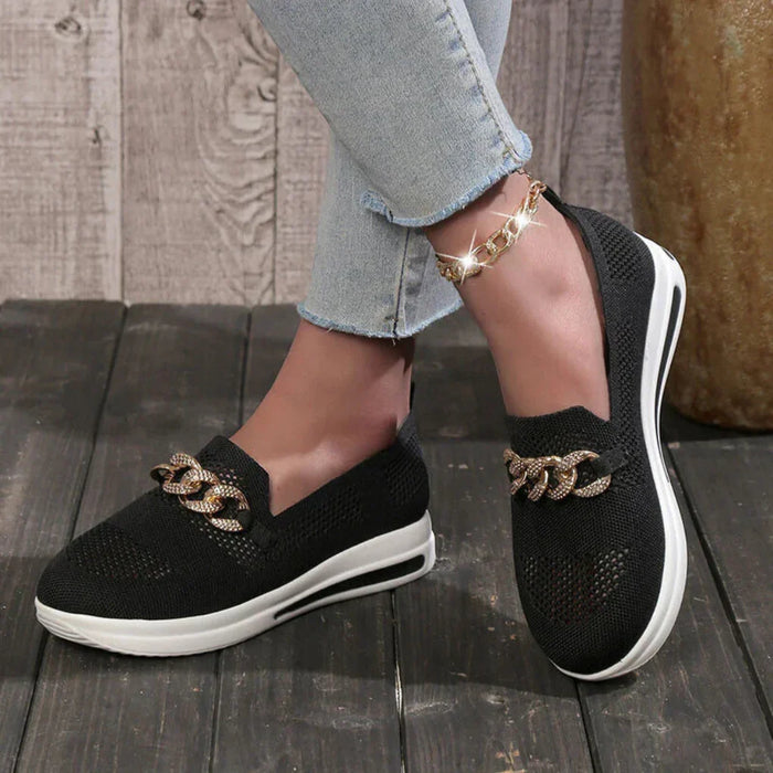 Women's Knit Slip-On Loafers with Chain Detail