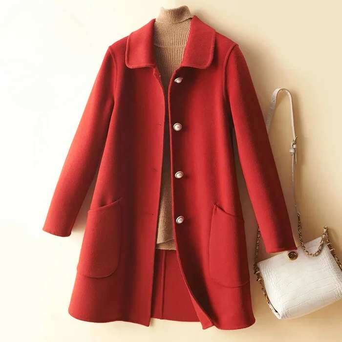 Women's Collar Wool Jacket with Button-Front Closure