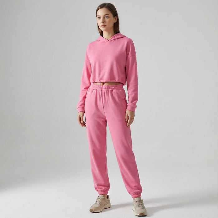Women's Hooded Tracksuit Set with Drawstring and Pockets