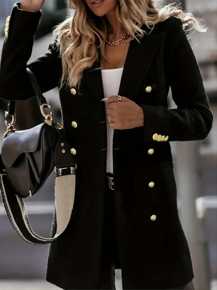 Women's Double-Breasted Wool-Blend Coat Longline