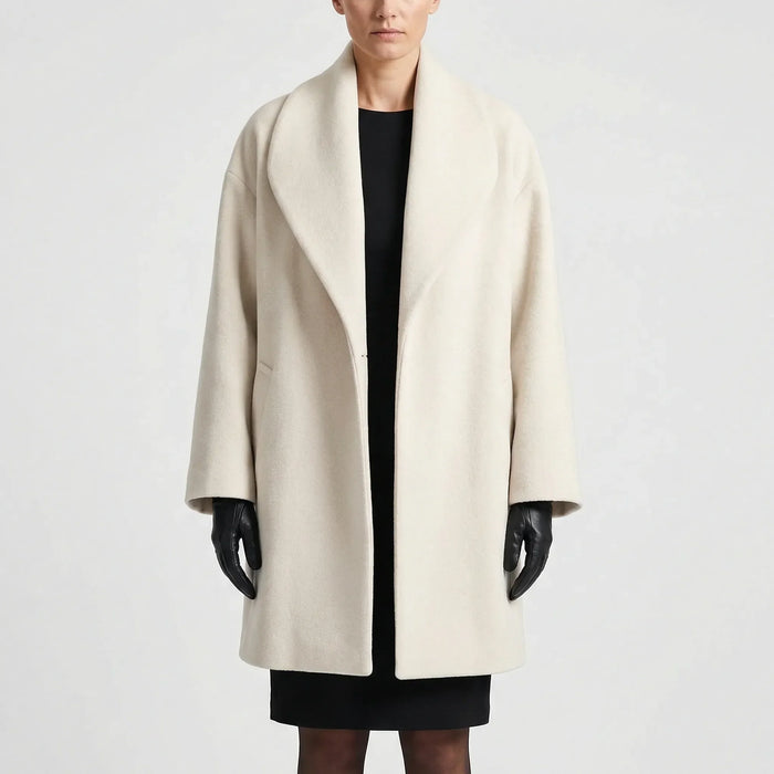 Women's A-Line Coat with Wide Collar and Long Sleeves